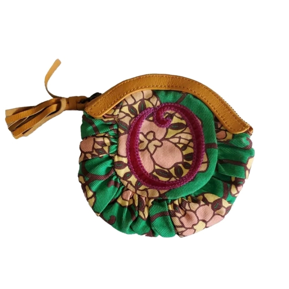 Anthropologie Coin Purse Lucky Penny Fabric 6" Round Pouch Wallet